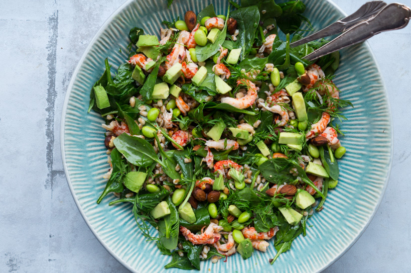 speltsalat med krebsehaler
