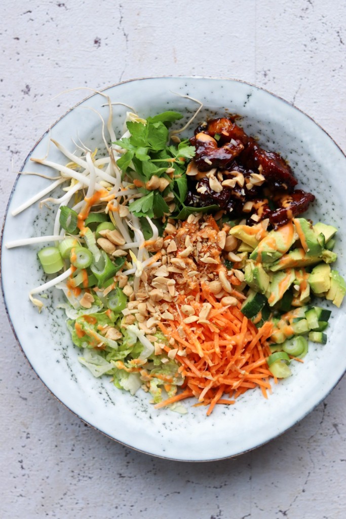 Salatbowls med crispy gris i teriyaki