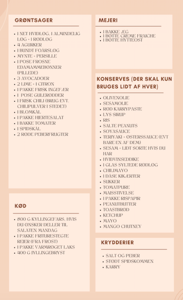 Sund madplan til ugen med indkøbsliste fra Julie Bruun